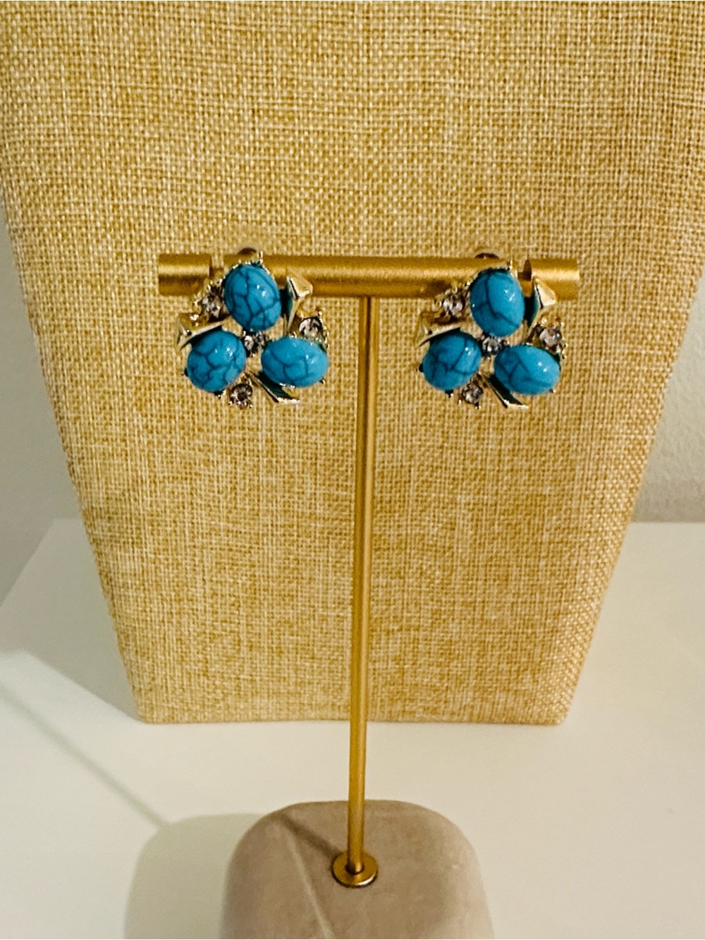 Fashion Jewelry Turquoise Cluster Gold-Tone Stud Earrings
